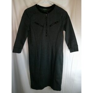 Lauren Jeans Co. Knit Dress 3/4 Sleeve Zip Front Casual Gray‎ S